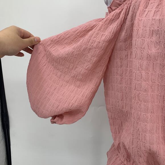 BCX Top Womens S Small Peony Pink Cold Off Shoulder Drawstring Waist Tie Peplum - Picture 4 of 15